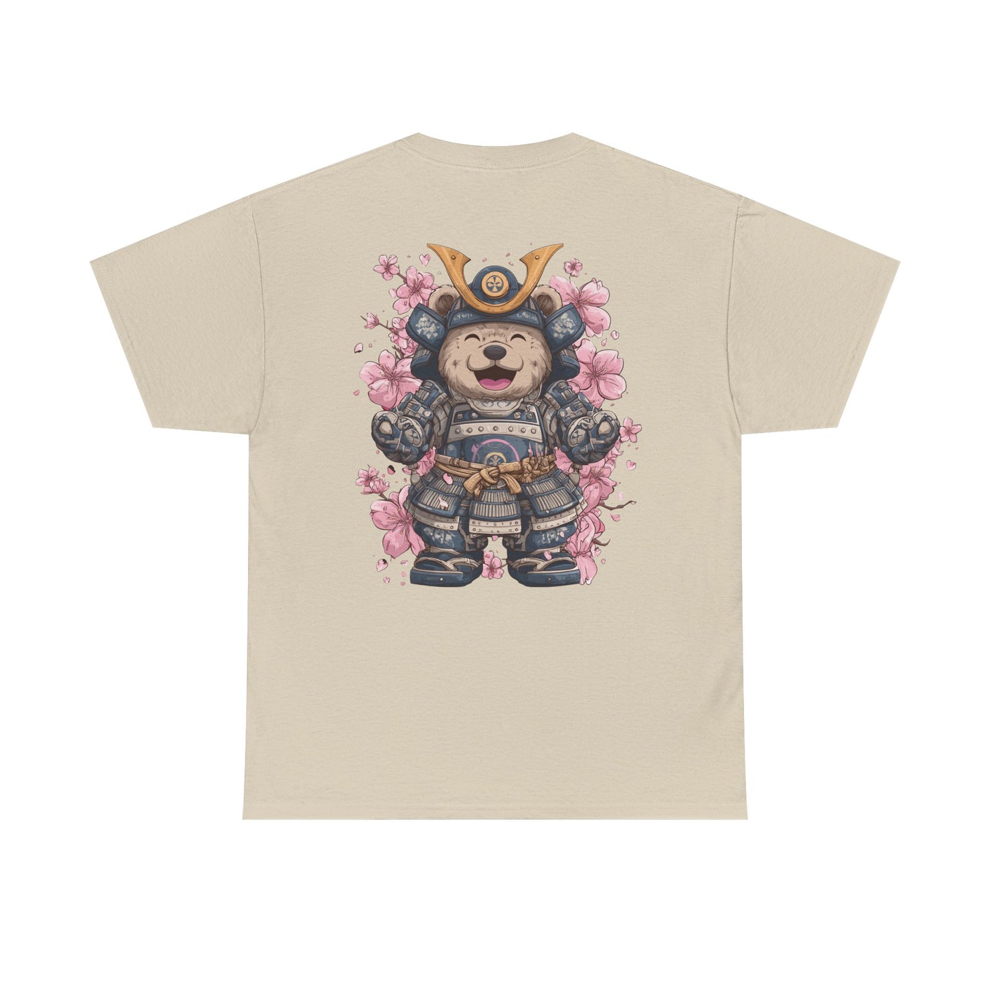 Samurai Bear T-Shirt - Unisex Heavy Cotton Tee with Cute Armored Bear and Cherry Blossoms