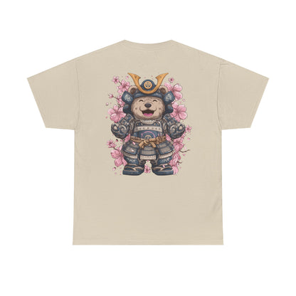 Samurai Bear T-Shirt - Unisex Heavy Cotton Tee with Cute Armored Bear and Cherry Blossoms