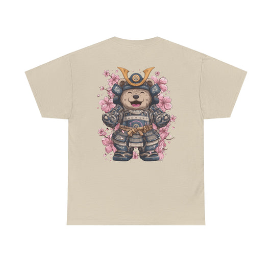 Samurai Bear T-Shirt - Unisex Heavy Cotton Tee with Cute Armored Bear and Cherry Blossoms
