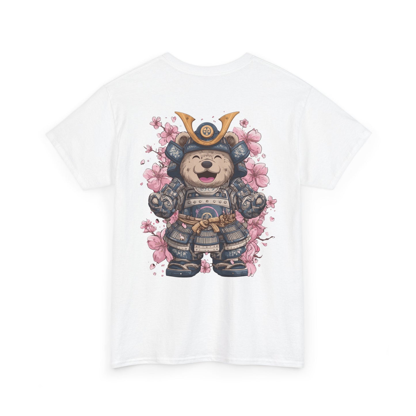 Samurai Bear T-Shirt - Unisex Heavy Cotton Tee with Cute Armored Bear and Cherry Blossoms