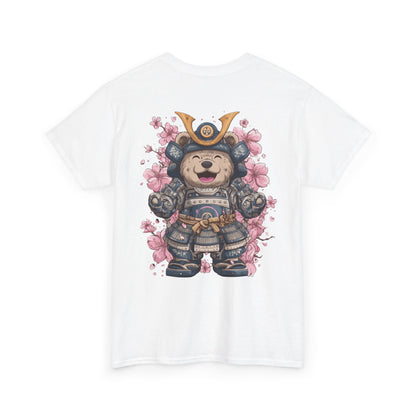 Samurai Bear T-Shirt - Unisex Heavy Cotton Tee with Cute Armored Bear and Cherry Blossoms