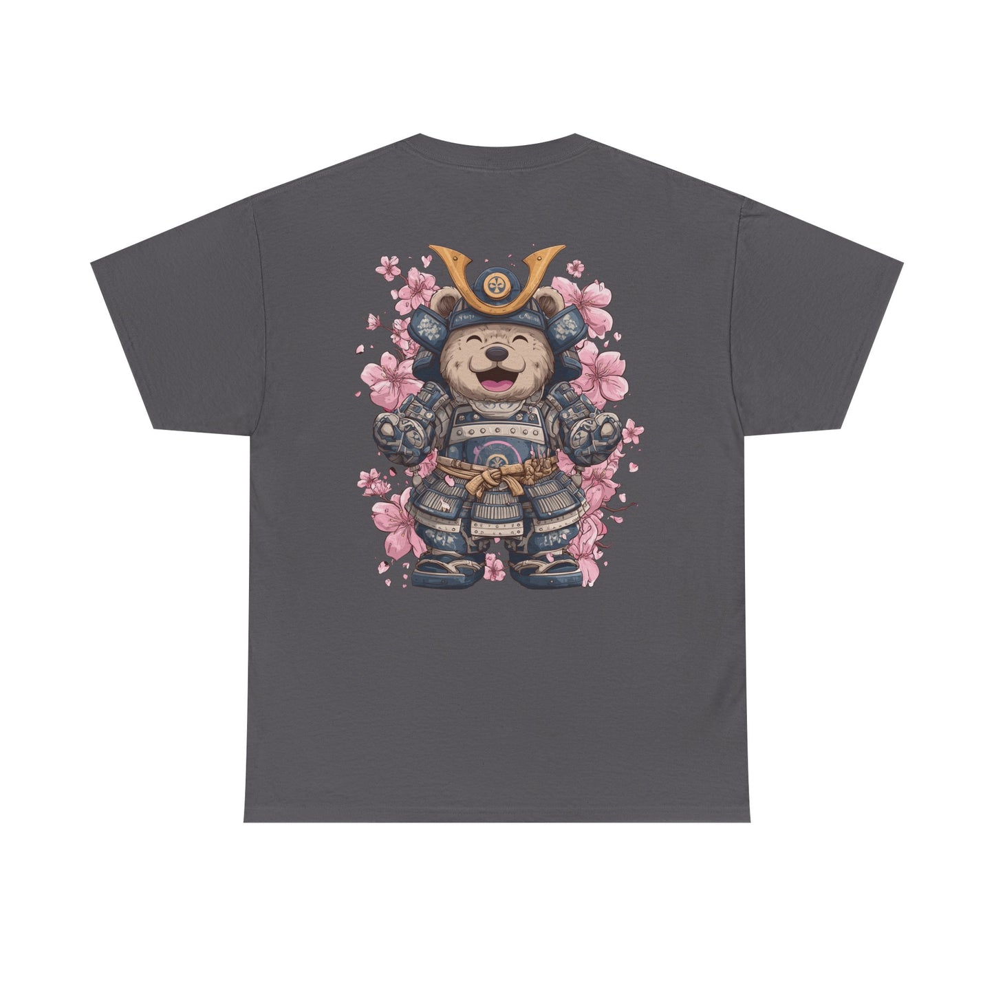 Samurai Bear T-Shirt - Unisex Heavy Cotton Tee with Cute Armored Bear and Cherry Blossoms