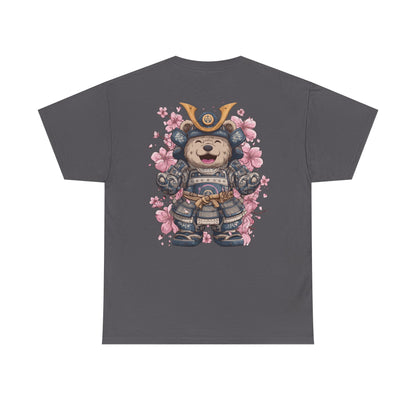 Samurai Bear T-Shirt - Unisex Heavy Cotton Tee with Cute Armored Bear and Cherry Blossoms