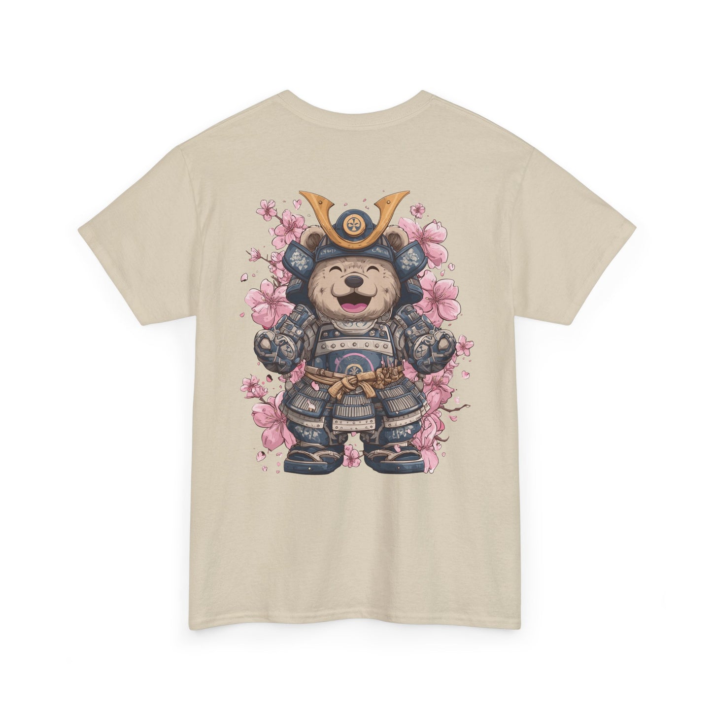 Samurai Bear T-Shirt - Unisex Heavy Cotton Tee with Cute Armored Bear and Cherry Blossoms