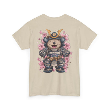 Samurai Bear T-Shirt - Unisex Heavy Cotton Tee with Cute Armored Bear and Cherry Blossoms