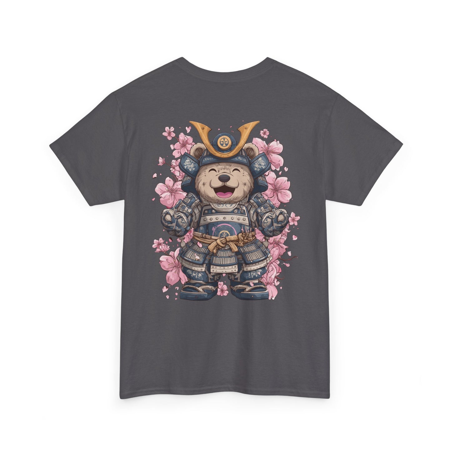 Samurai Bear T-Shirt - Unisex Heavy Cotton Tee with Cute Armored Bear and Cherry Blossoms