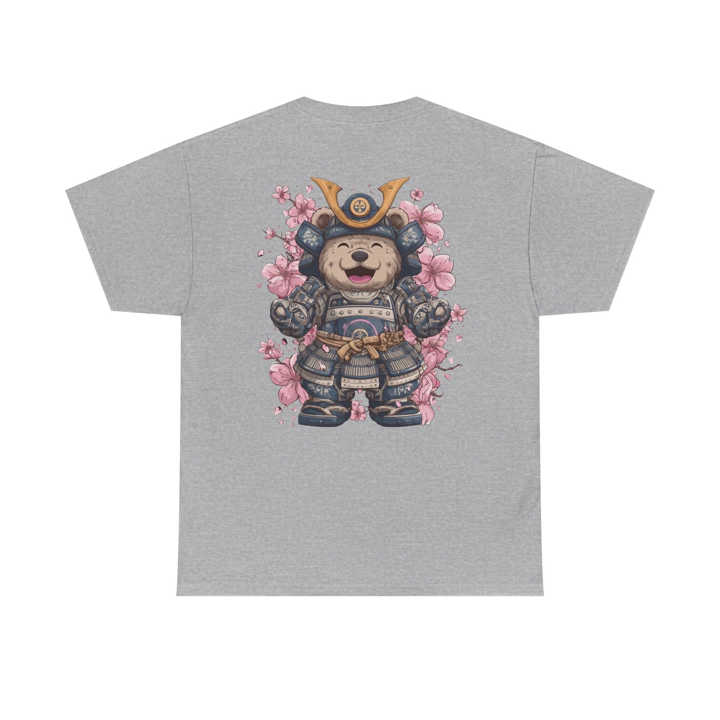 Samurai Bear T-Shirt - Unisex Heavy Cotton Tee with Cute Armored Bear and Cherry Blossoms