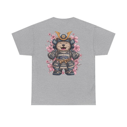 Samurai Bear T-Shirt - Unisex Heavy Cotton Tee with Cute Armored Bear and Cherry Blossoms