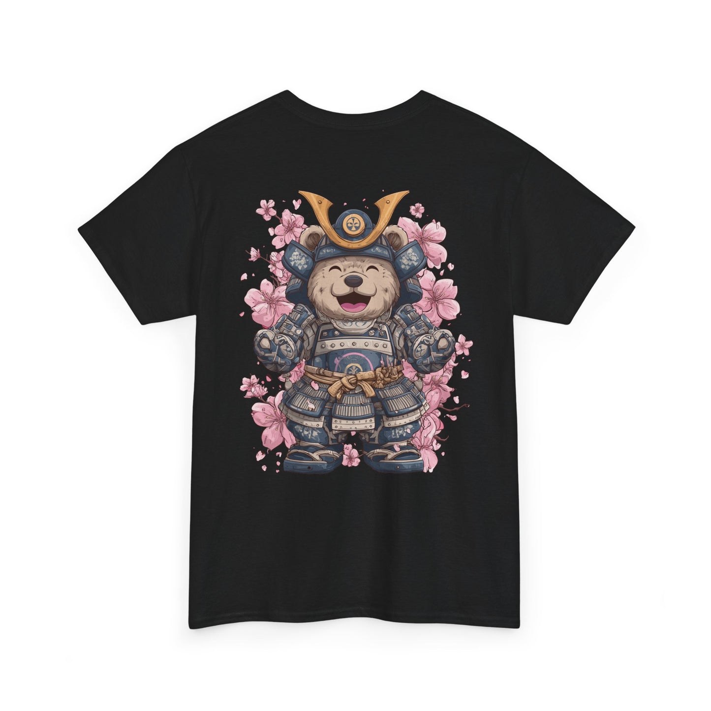 Samurai Bear T-Shirt - Unisex Heavy Cotton Tee with Cute Armored Bear and Cherry Blossoms