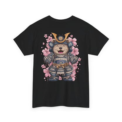 Samurai Bear T-Shirt - Unisex Heavy Cotton Tee with Cute Armored Bear and Cherry Blossoms