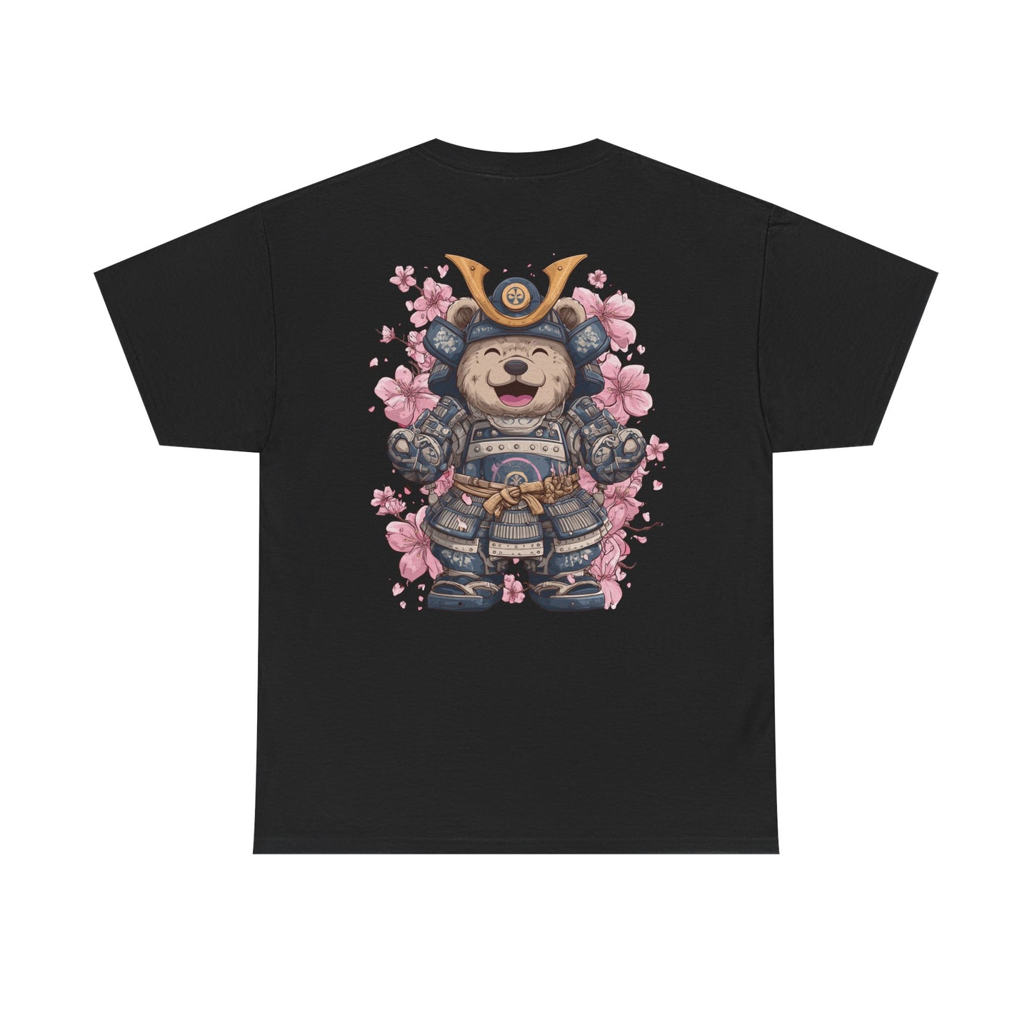 Samurai Bear T-Shirt - Unisex Heavy Cotton Tee with Cute Armored Bear and Cherry Blossoms