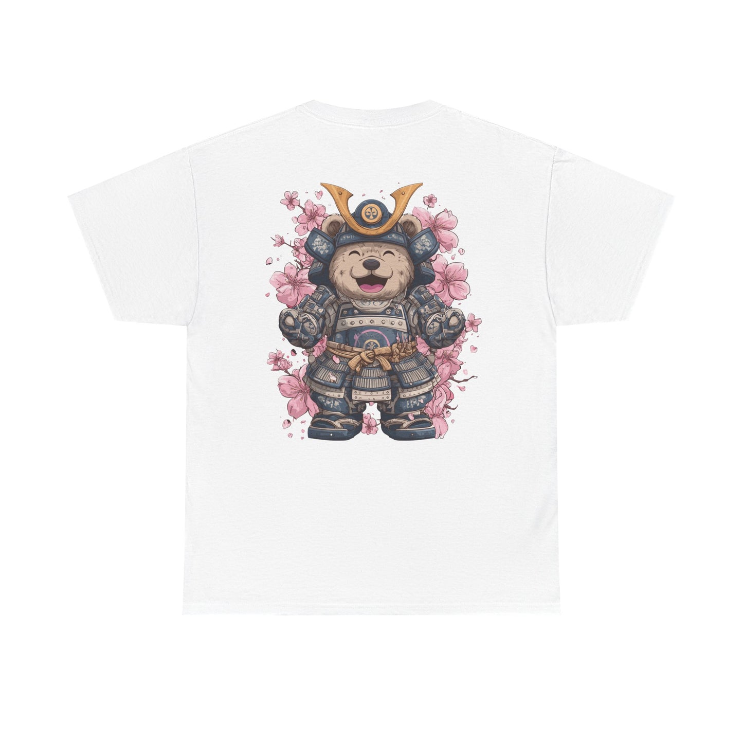 Samurai Bear T-Shirt - Unisex Heavy Cotton Tee with Cute Armored Bear and Cherry Blossoms