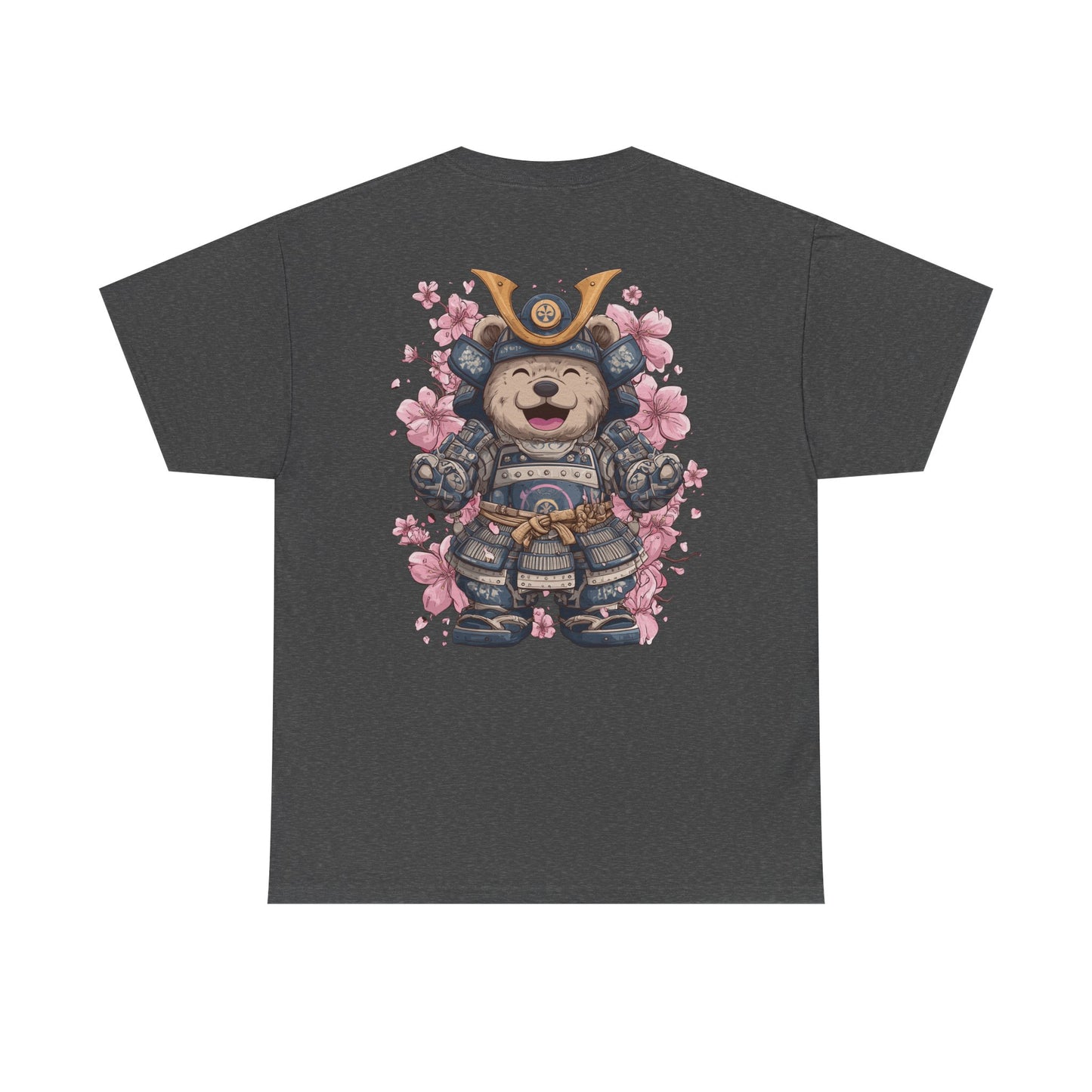 Samurai Bear T-Shirt - Unisex Heavy Cotton Tee with Cute Armored Bear and Cherry Blossoms