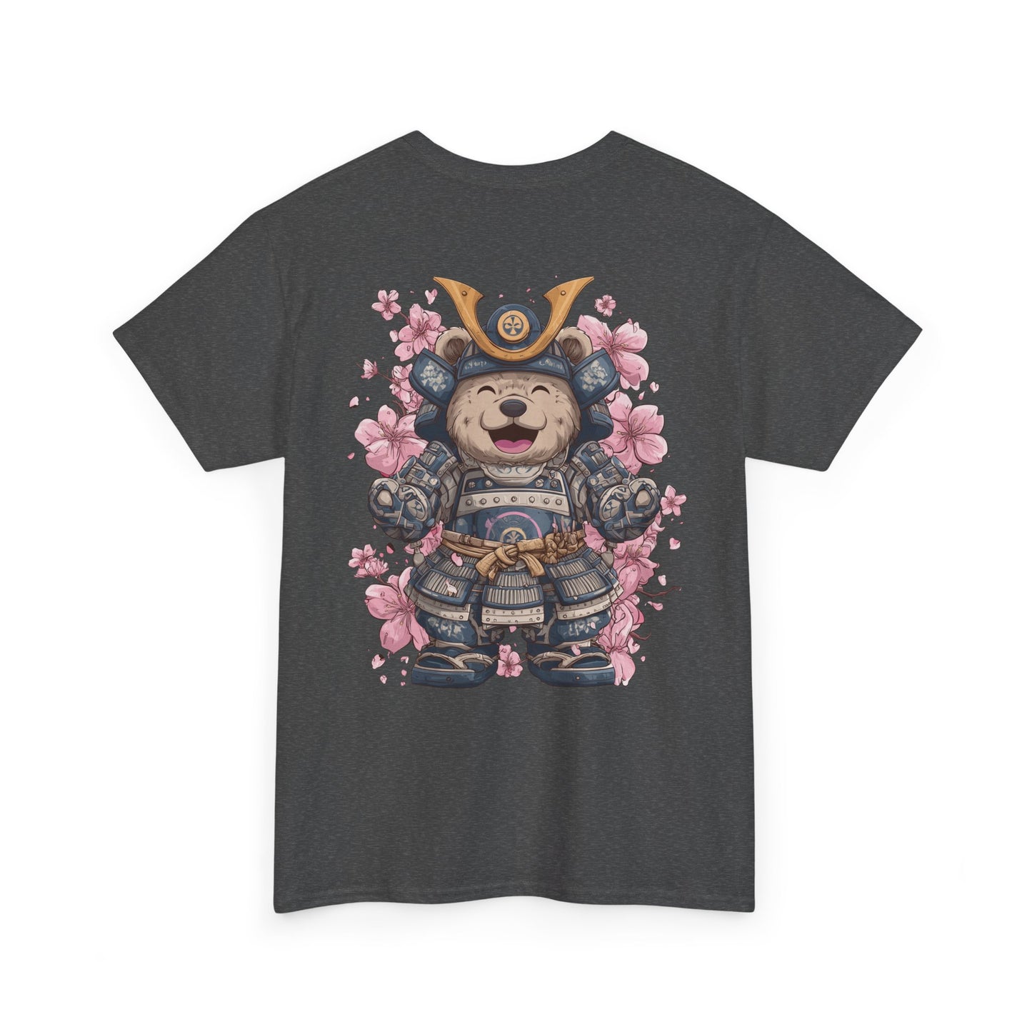 Samurai Bear T-Shirt - Unisex Heavy Cotton Tee with Cute Armored Bear and Cherry Blossoms