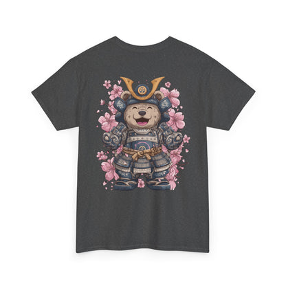 Samurai Bear T-Shirt - Unisex Heavy Cotton Tee with Cute Armored Bear and Cherry Blossoms