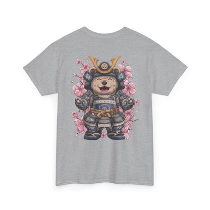 Samurai Bear T-Shirt - Unisex Heavy Cotton Tee with Cute Armored Bear and Cherry Blossoms